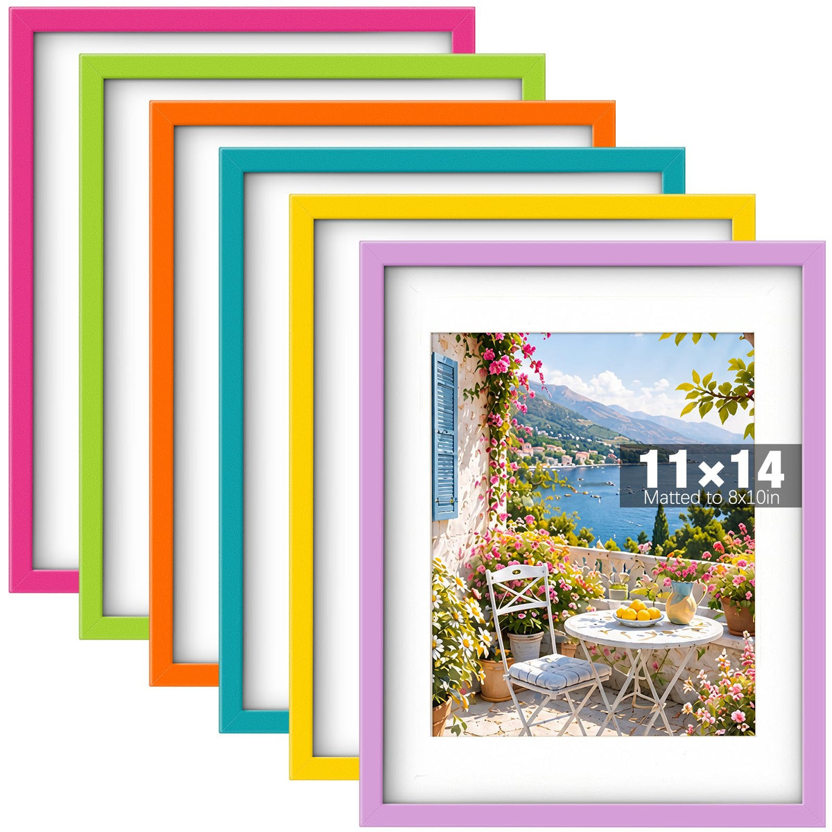 8 x 10, 5 x 7, 4 x 6 Picture Frame Set of 6, Boho Colorful Photo Frames