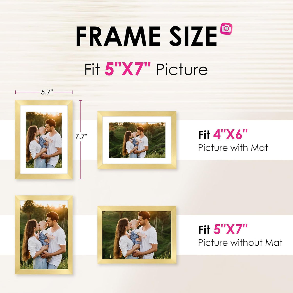 FIXSMITH 5x7 Picture Frame Bulk-4 Pack, Gold Picture Frames Collage Wall Decor, Wall & Tabletop Picture Frames, Photo Frame with HD Plexiglass, Display Pictures 4x6 with Mat or 5x7 Without Mat