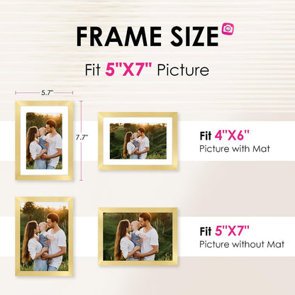 FIXSMITH 5x7 Picture Frame Bulk-4 Pack, Gold Picture Frames Collage Wall Decor, Wall & Tabletop Picture Frames, Photo Frame with HD Plexiglass, Display Pictures 4x6 with Mat or 5x7 Without Mat