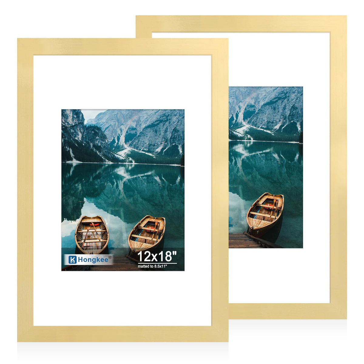 Hongkee 5x7 Picture Frame Set of 2, Real Glass and Wood Frame for Mat 4x6