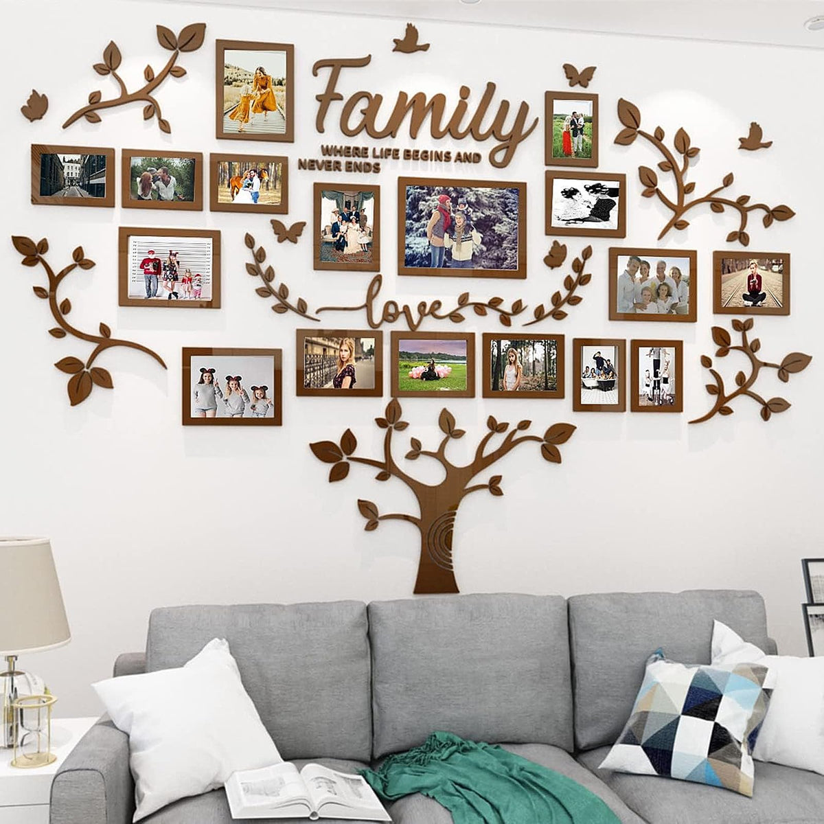 Picture Frames Collage Wall Decor - Family Tree Wall Decor for Living Room 4x6 5x7 8x10 11x14 3D DIY-Acrylic Family Wall Decor Photo Collage Frame for Wall
