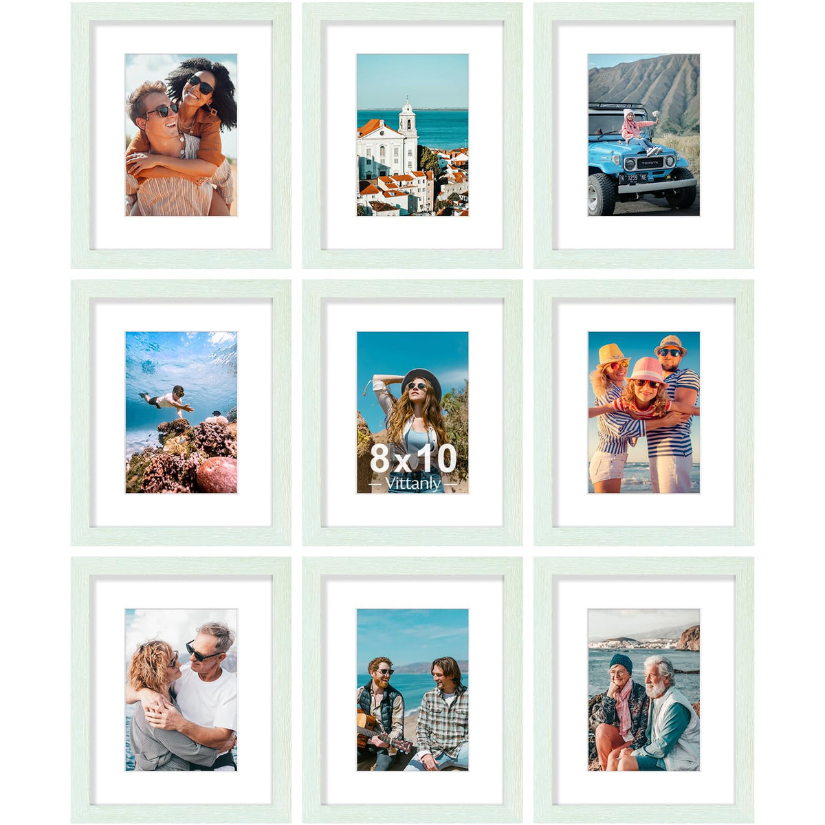 Vittanly 8x10 Picture Frames Set of 9 for Wall or Tabletop Display, Gold