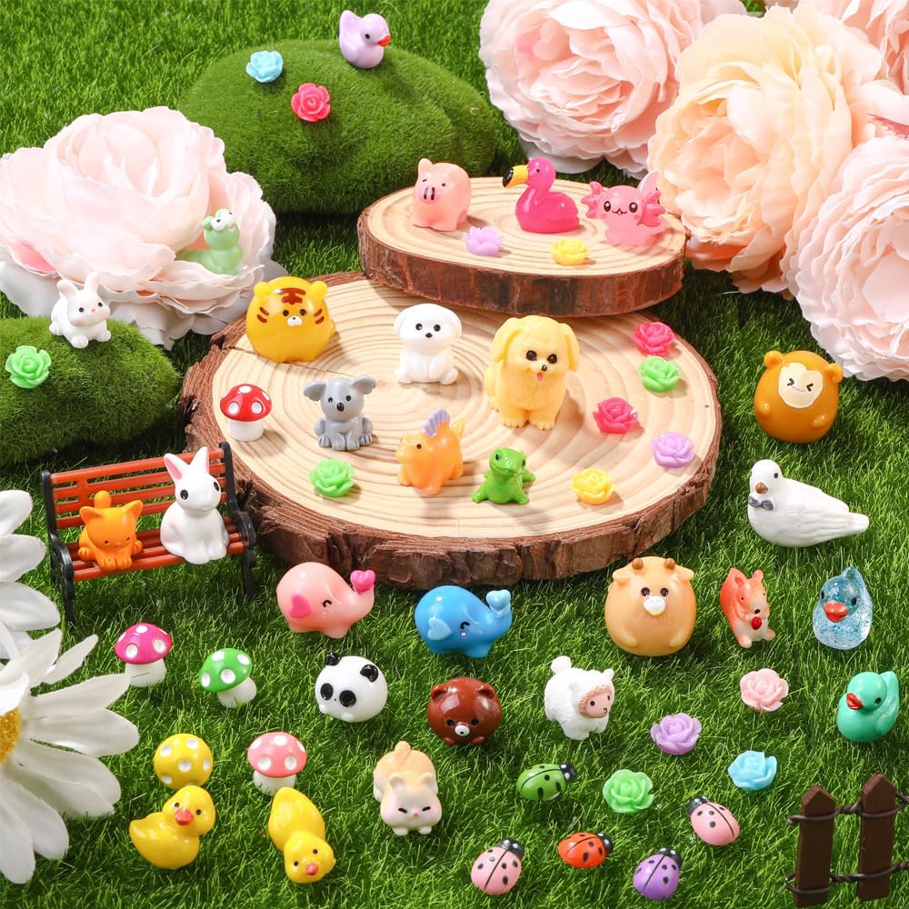 DULEFUN 150pcs Mini Resin Animals, Colorful Duck Figurine Hide DIY Decor