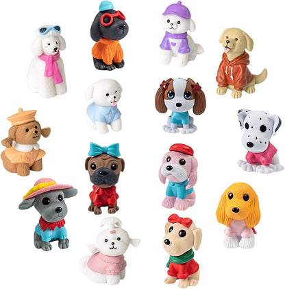 14 Pcs Mini Fashion Dog Figurines - Realistic Resin Dog Statues for Home Decor, Fairy Garden, Cake Topper & Car Dashboard Decoration
