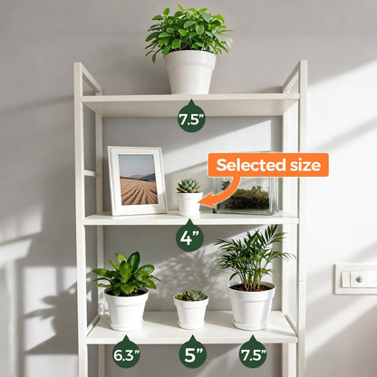 T4U Small Plant Pots 4 Inch 8 Pack, Plastic Indoor Flower Pots Saucer White