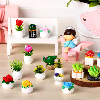 Threehoney 30 Pack Mini Potted Plants Miniature Resin Figurine, Plants