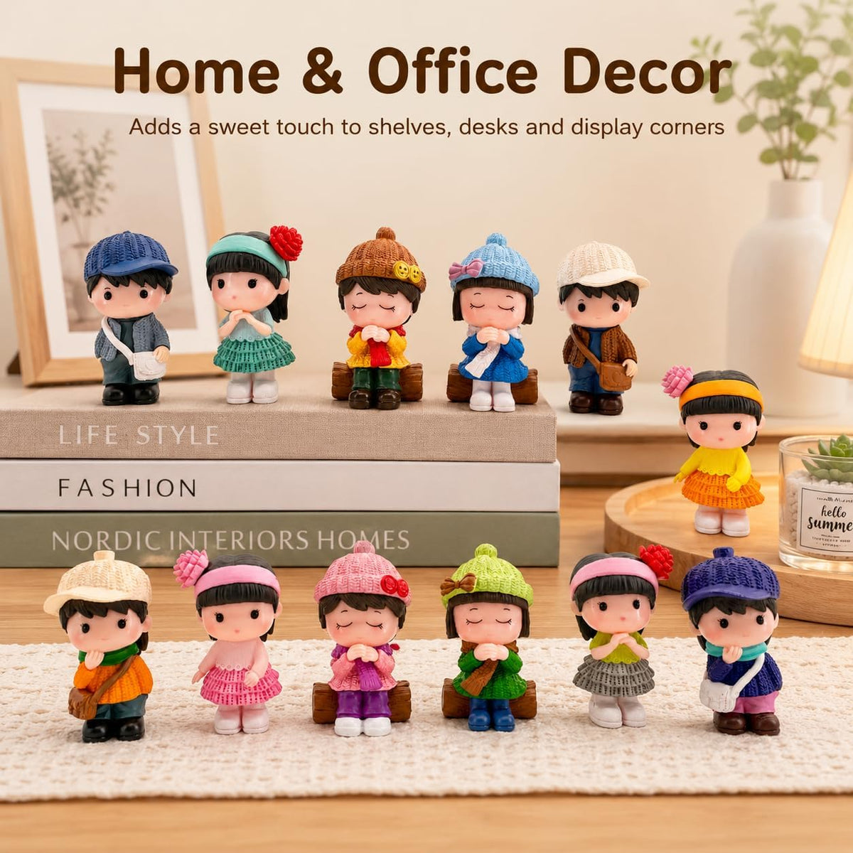 12Pcs Mini Boy and Girl Statue Dollhouse Couple People Figures Fairy Garden Figurines Cake Toppers for Micro Landscape Home Office Desktop Ornaments