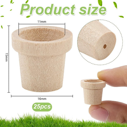 PH PandaHall 25pcs Mini Wood Flower Pots 0.6x0.6 Inch Natural Wooden Flower Pots Burlywood Rustic Planters for Home Decor Christmas Birthday Gifts Plant Lovers Crafting DIY Projects