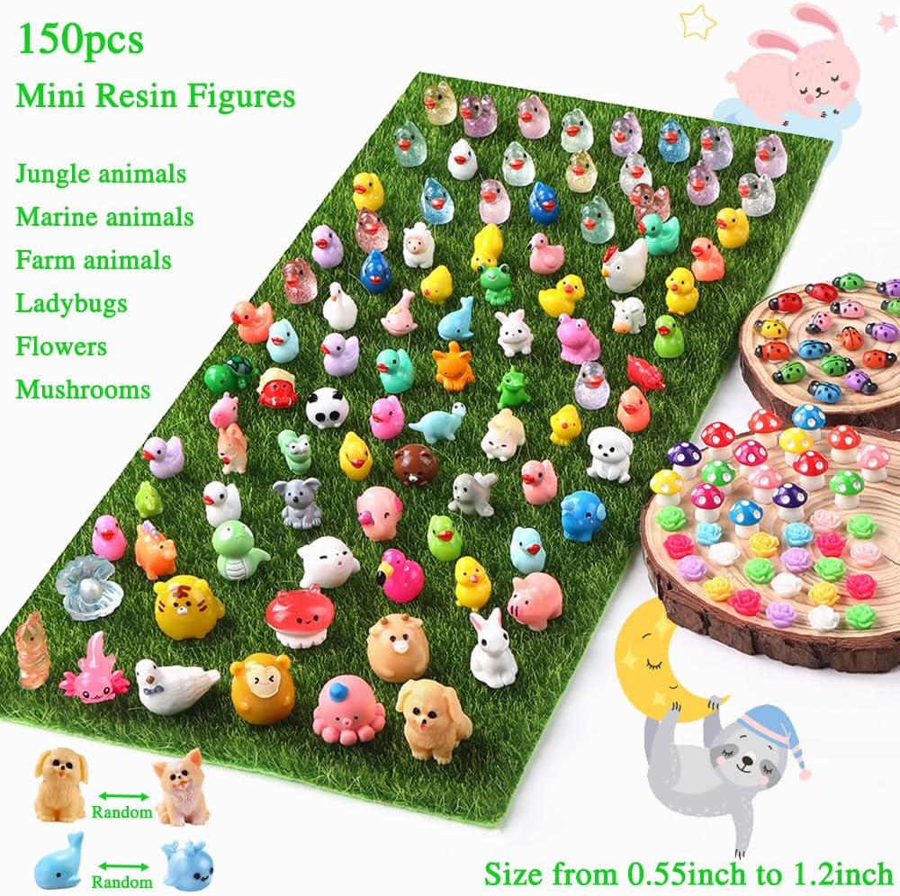 DULEFUN 150pcs Mini Resin Animals, Colorful Duck Figurine Hide DIY Decor
