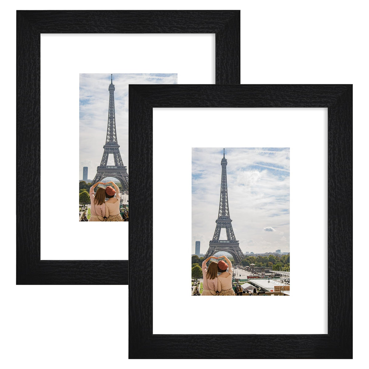 Hongkee 5x7 Picture Frame Set of 2, Real Glass and Wood Frame for Mat 4x6
