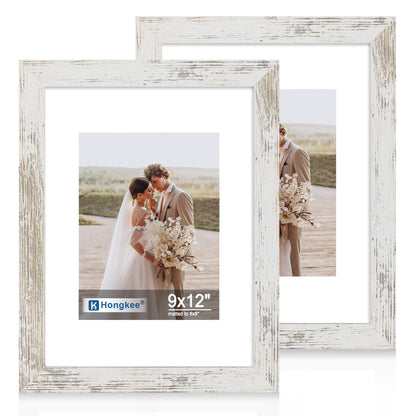 Hongkee 5x7 Picture Frame Set of 2, Real Glass and Wood Frame for Mat 4x6