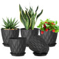 Meowell 4 inch Small Plastic Nursery Pots, 5 Pack Water Ripples Plant Pots for Indoor Plants, Flower Pots with Drainage Holes and Saucers, Seedling Starter Planters for Succulent Plants, White