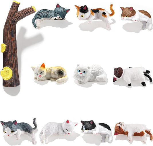 Tmtains 11Pcs Cat Car Dashboard Decorations Cute Cat Desk Decor for Women Computer Monitor Decor for Desk Home Office Mini Resin Cats Figurines Car Accessories Gifts