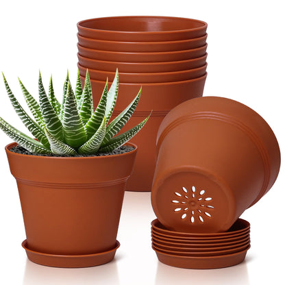 T4U Small Plant Pots 4 Inch 8 Pack, Plastic Indoor Flower Pots Saucer White