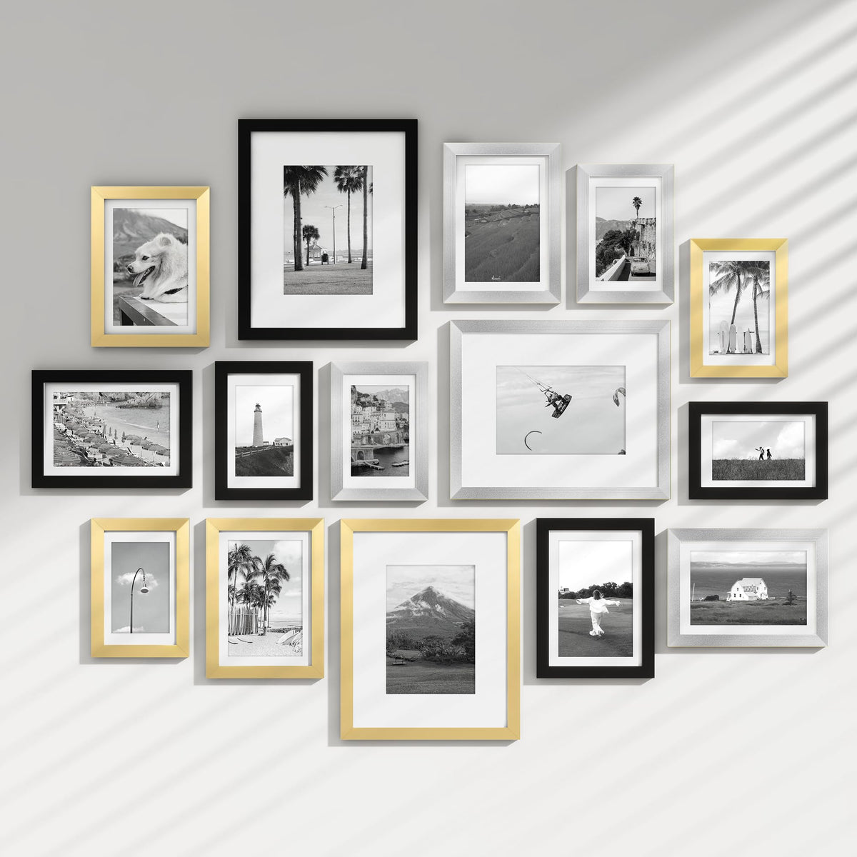 Venusmiles 15 Pack Picture Frames Collage Wall Decor, Gallery Frame Set for Wall Mounting or Tabletop Display, Multi Sizes Including 3pcs 8x10, 6pcs 5x7, 6pcs 4x6, Oak