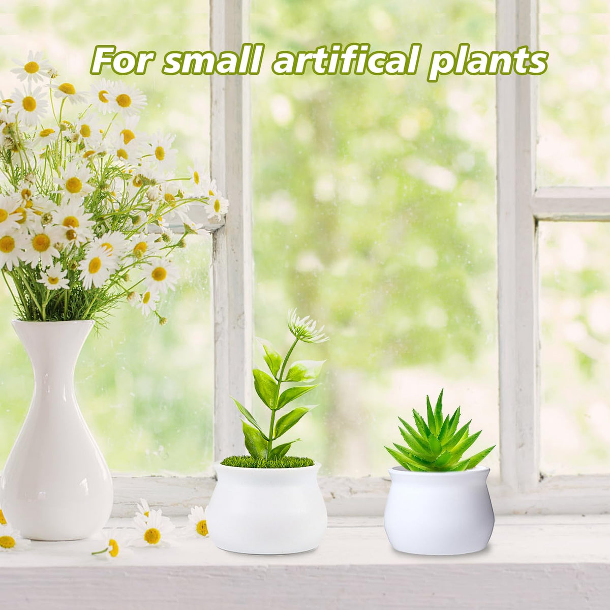 FINGOOO 2 Inch Little White Pots, 12 Pack Plastic Plant Pots with Foam and Simulated Lawn for Crochet Flowers Knit Plants DIY Craft Home Desk Decor