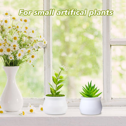 FINGOOO 2 Inch Little White Pots, 12 Pack Plastic Plant Pots with Foam and Simulated Lawn for Crochet Flowers Knit Plants DIY Craft Home Desk Decor