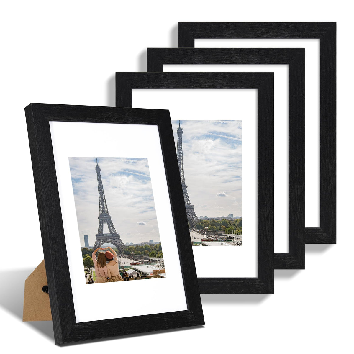 Hongkee 8x10 Picture Frame Set of 4, Real Glass and Wood Frame, 5x7 Mat