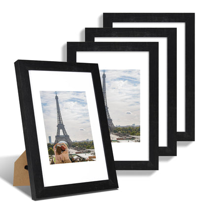 Hongkee 8x10 Picture Frame Set of 4, Real Glass and Wood Frame, 5x7 Mat