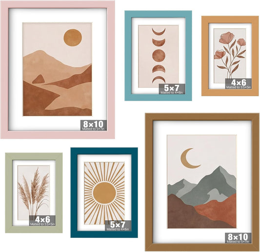 8 x 10, 5 x 7, 4 x 6 Picture Frame Set of 6, Boho Colorful Photo Frames