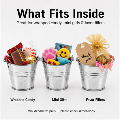 GIFTEXPRESS 12 Pack Mini Size 2.37" Tall Metal Buckets with Handles, Small Galvanized Tin Pails for Party Favor, Succulent, Wedding, Not Watertight