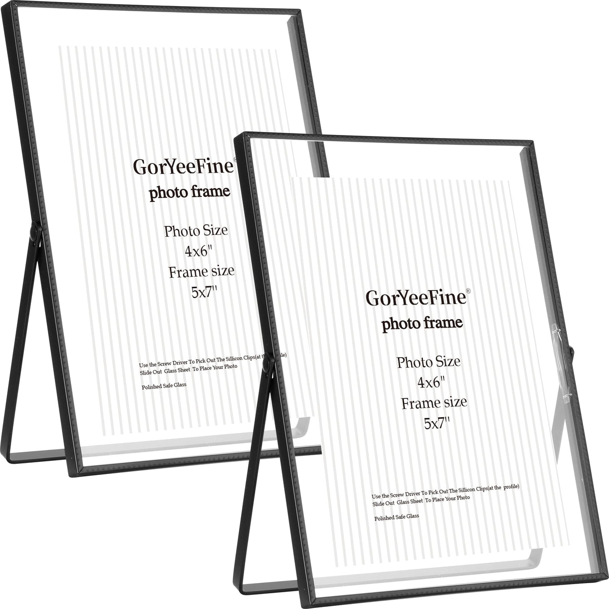 Gold 8x10'' Floating Frame Set of 2,For Photo Sizes( 5x7'',6x8'',7x9''),Beautiful Metal Beaded Edge Frames Adjustable Tabletop/Shelf Photo Frame,Classy Gift Choice for Wedding