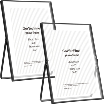 Gold 8x10'' Floating Frame Set of 2,For Photo Sizes( 5x7'',6x8'',7x9''),Beautiful Metal Beaded Edge Frames Adjustable Tabletop/Shelf Photo Frame,Classy Gift Choice for Wedding