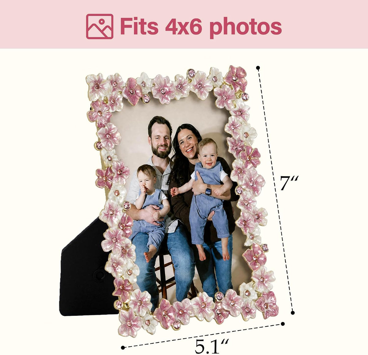 4x6 Pink Flower Picture Frame with Rhinestones
