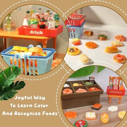 100 Pcs Miniature Food Drink Bottles Soda Pop Cola Cans Pretend Play Kitchen Game Party Accessories Toys Cake Ice Cream for 1/12 Doll House Mixed Mini Resin Figures Favor Toy Dollhouse Decorations