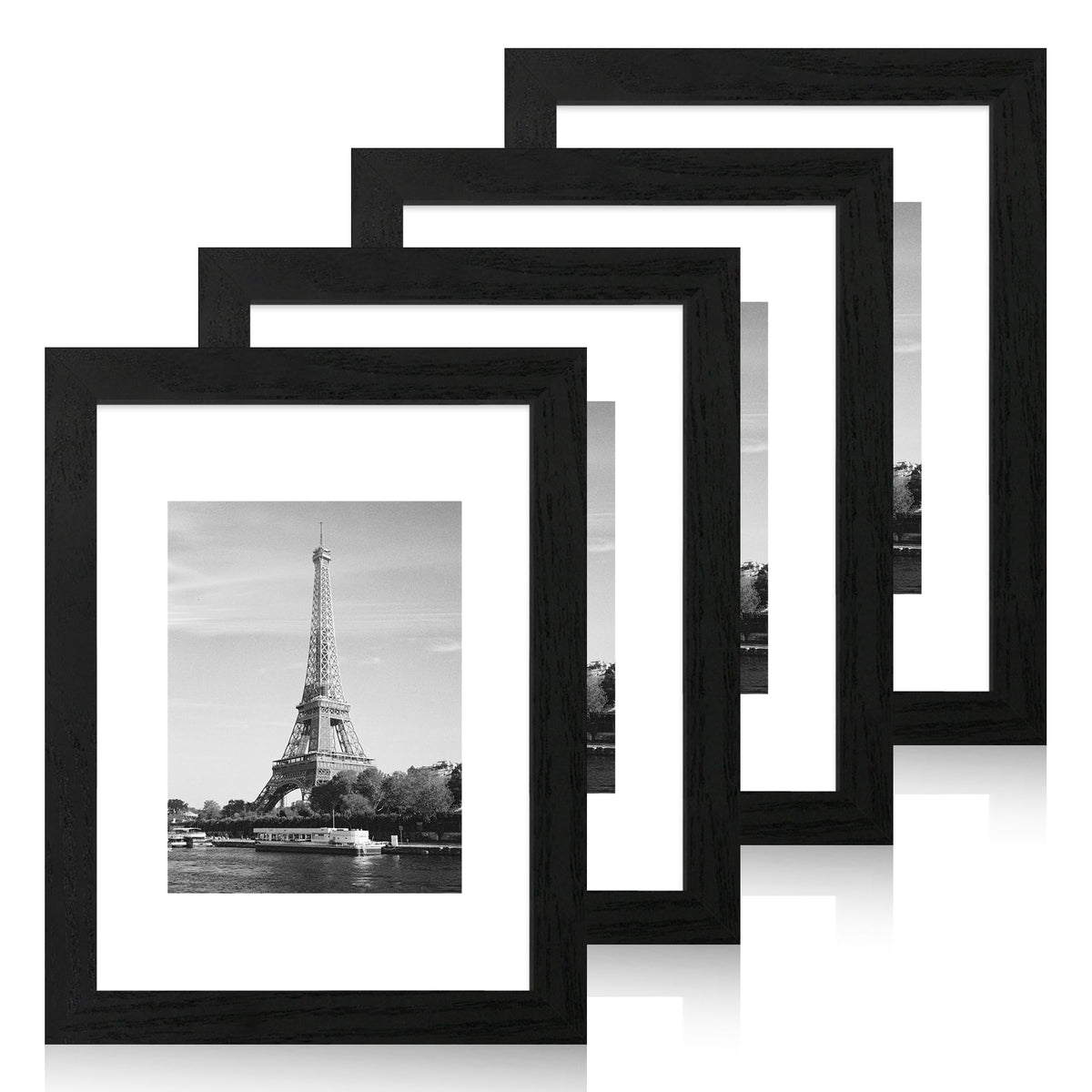 iRahmen 8x10 Picture Frame Set of 4, High Definition Real Glass Rustic Brown Frame, 8 x 10 Wood Photo Frames for Desktop Display and Wall Mounting