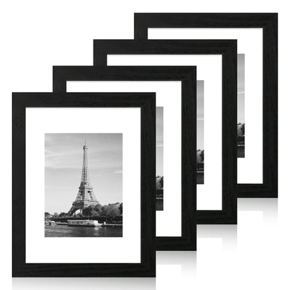 iRahmen 8x10 Picture Frame Set of 4, High Definition Real Glass Rustic Brown Frame, 8 x 10 Wood Photo Frames for Desktop Display and Wall Mounting
