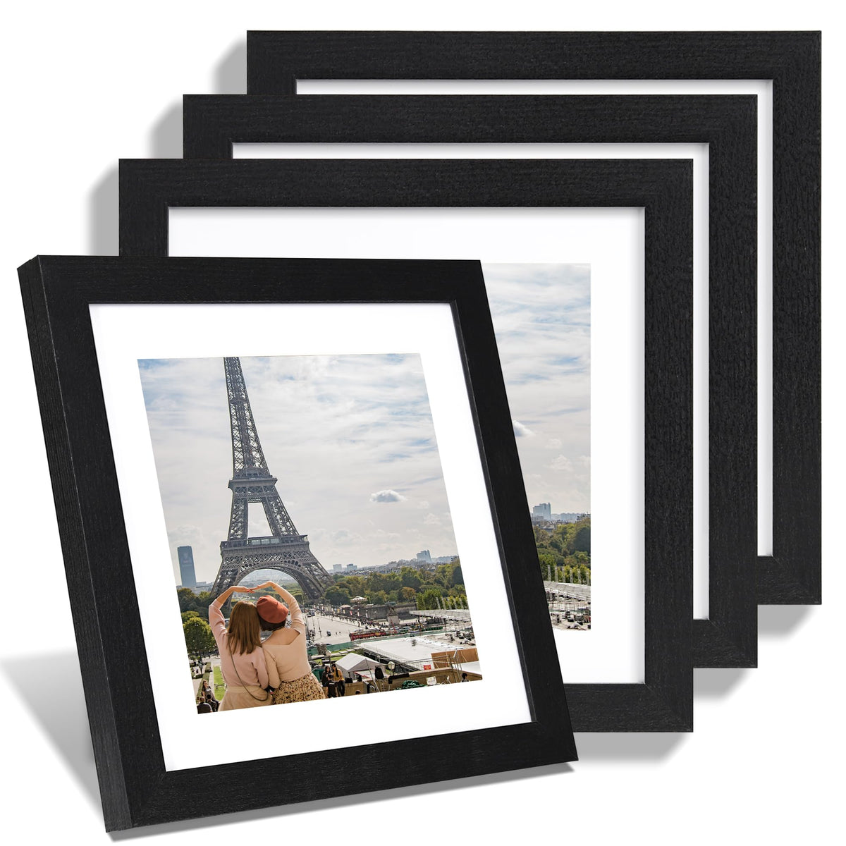 Hongkee 8x10 Picture Frame Set of 4, Real Glass and Wood Frame, 5x7 Mat