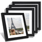 Hongkee 8x10 Picture Frame Set of 4, Real Glass and Wood Frame, 5x7 Mat