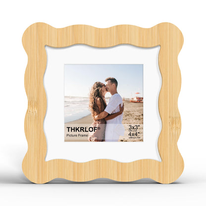4x6 Picture Frame with Mat for 3.5x5, Wavy Edge Wooden Real Glass Photo Frame for Tabletop and Wall Hanging, Green, 1 Pack