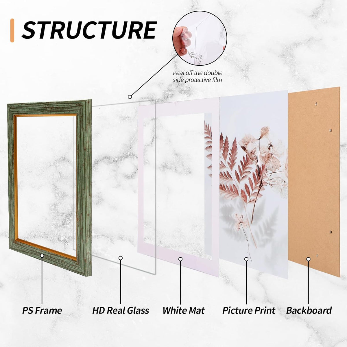 Fixwal 5x7 Picture Frame Set of 5 with Tempered Glass, Multicolor