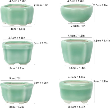 Bonsai Planter 1.8 inch (4.5cm) Mini Succulent Glazed Pots Set of 18 Green