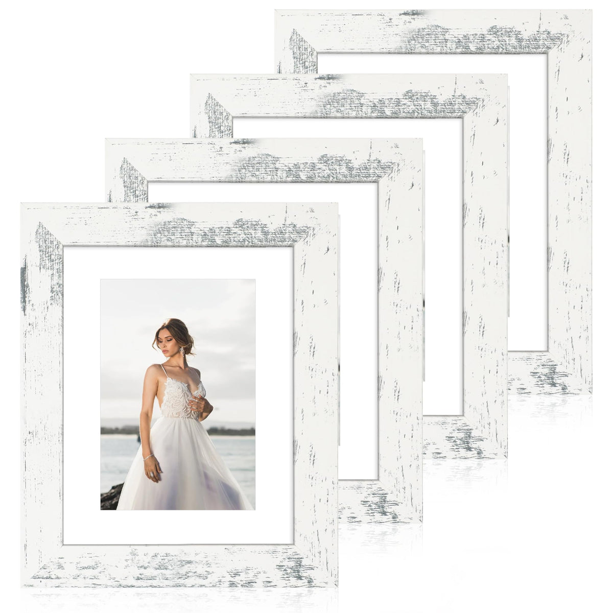 iRahmen 8x10 Picture Frame Set of 4, High Definition Real Glass Rustic Brown Frame, 8 x 10 Wood Photo Frames for Desktop Display and Wall Mounting