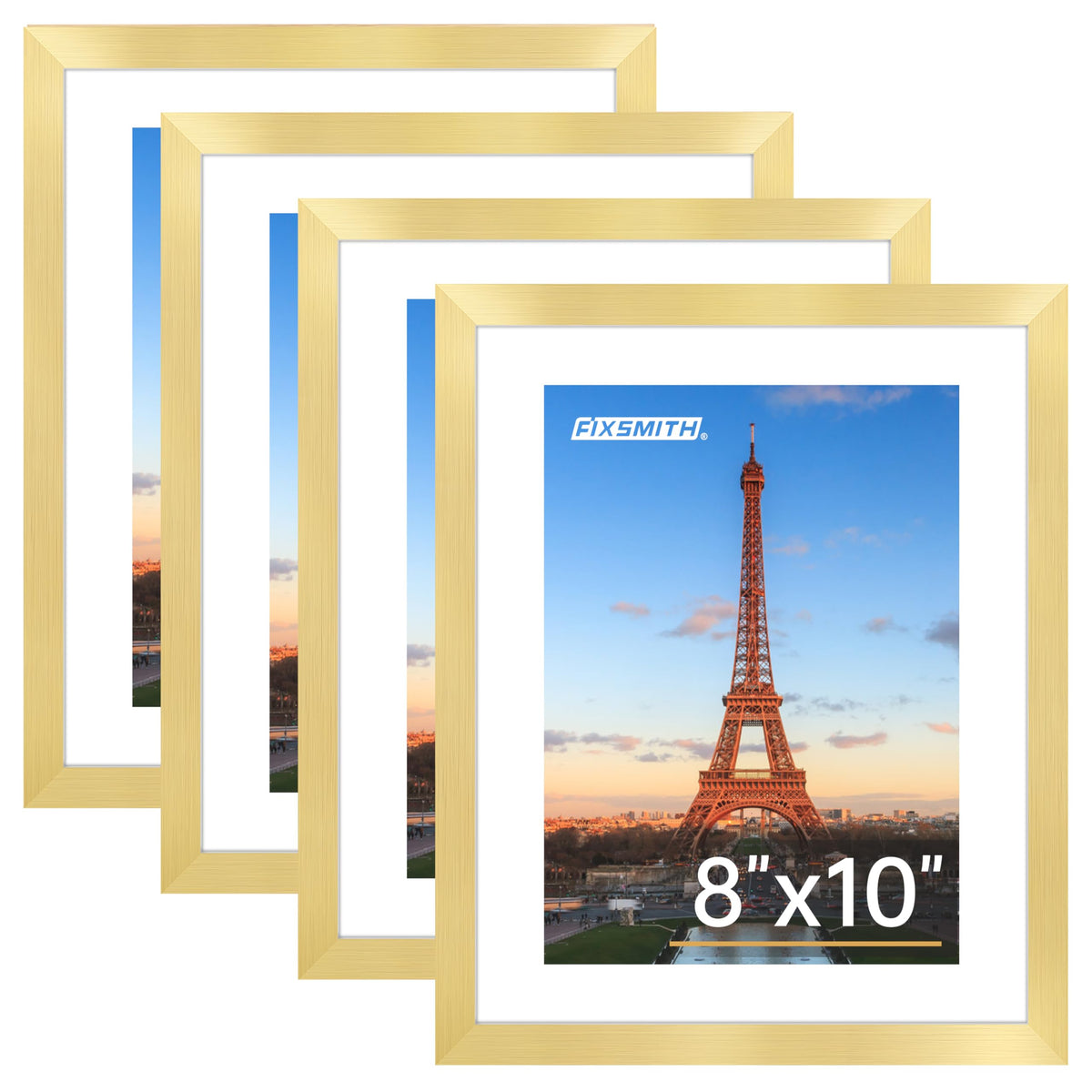 FIXSMITH 5x7 Picture Frame Bulk-4 Pack, Gold Picture Frames Collage Wall Decor, Wall & Tabletop Picture Frames, Photo Frame with HD Plexiglass, Display Pictures 4x6 with Mat or 5x7 Without Mat