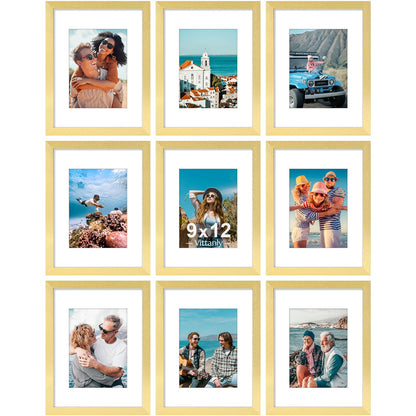 Vittanly 8x10 Picture Frames Set of 9 for Wall or Tabletop Display, Gold