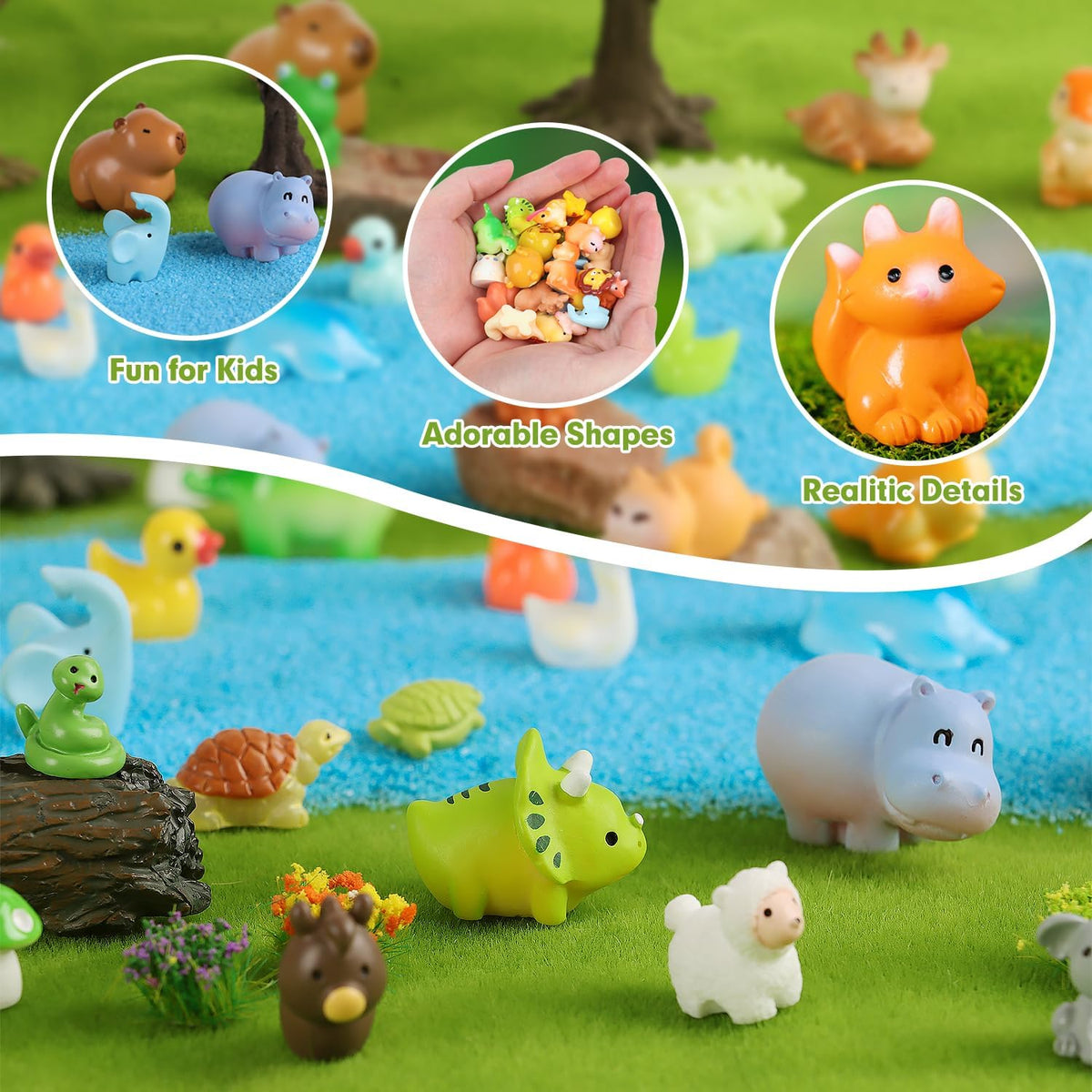 Mini Resin Animals Figures, 50PCS Tiny Resin Animal Miniature Figurines Garden Decor Micro Landscape Fairy Dollhouse Ornament for Fairy Garden, Dollhouse, Plant Pots, Bonsai Craft Decor