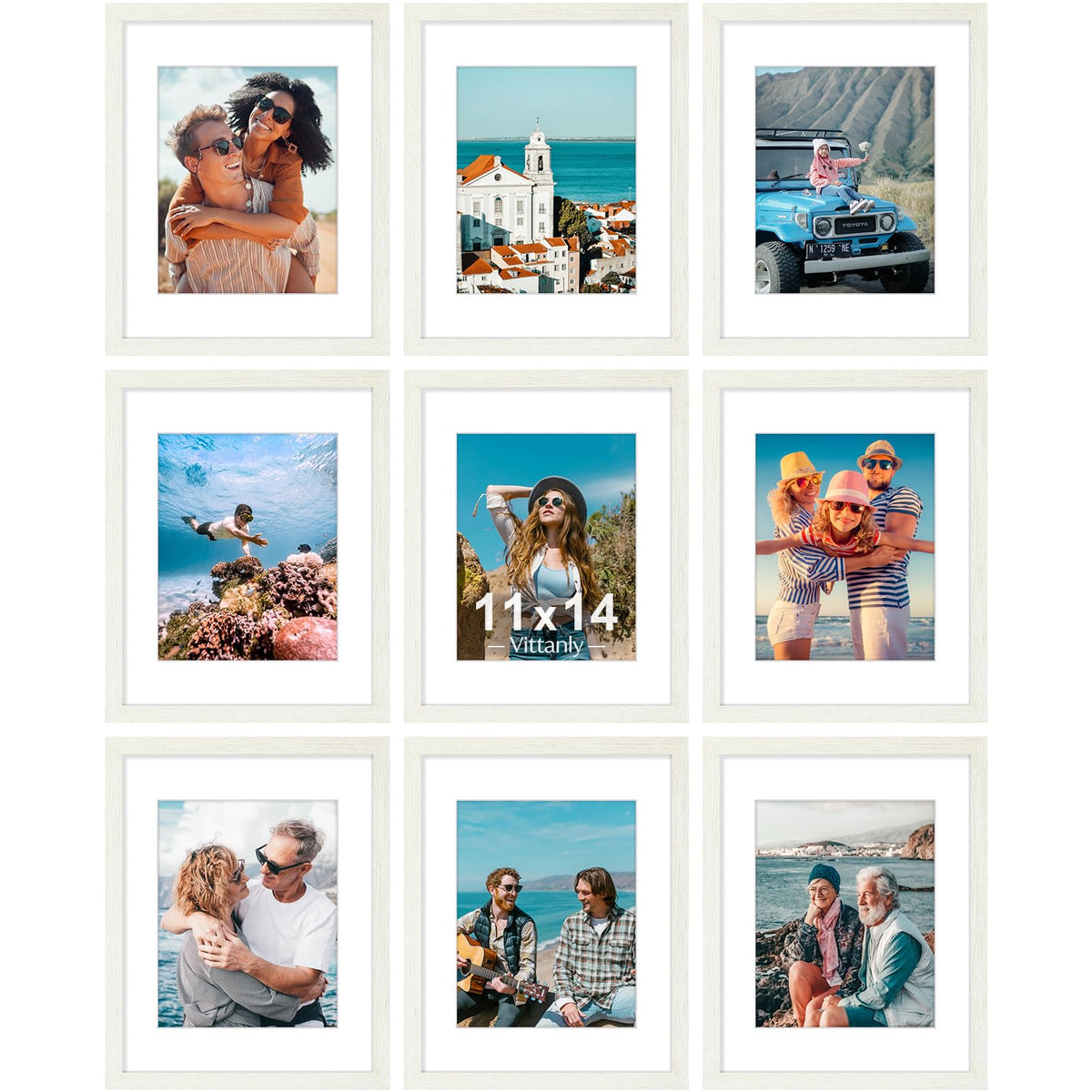 Vittanly 8x10 Picture Frames Set of 9 for Wall or Tabletop Display, Gold