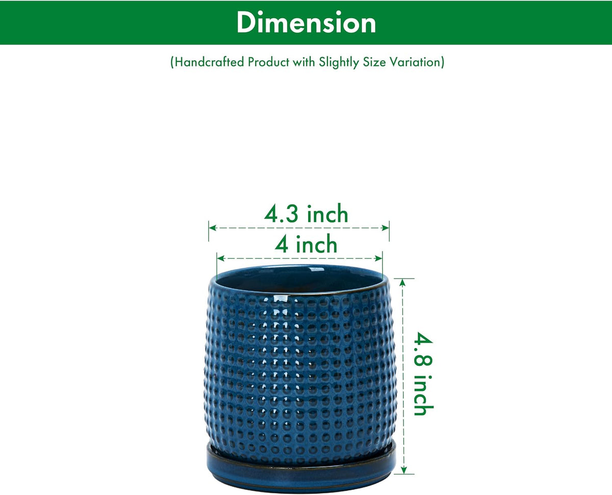 D'vine Dev Beaded Ceramic Pot with Saucer, 4 in, Midnight Blue, 27-C-Z-3