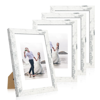 iRahmen 8x10 Picture Frame Set of 4, High Definition Real Glass Rustic Brown Frame, 8 x 10 Wood Photo Frames for Desktop Display and Wall Mounting