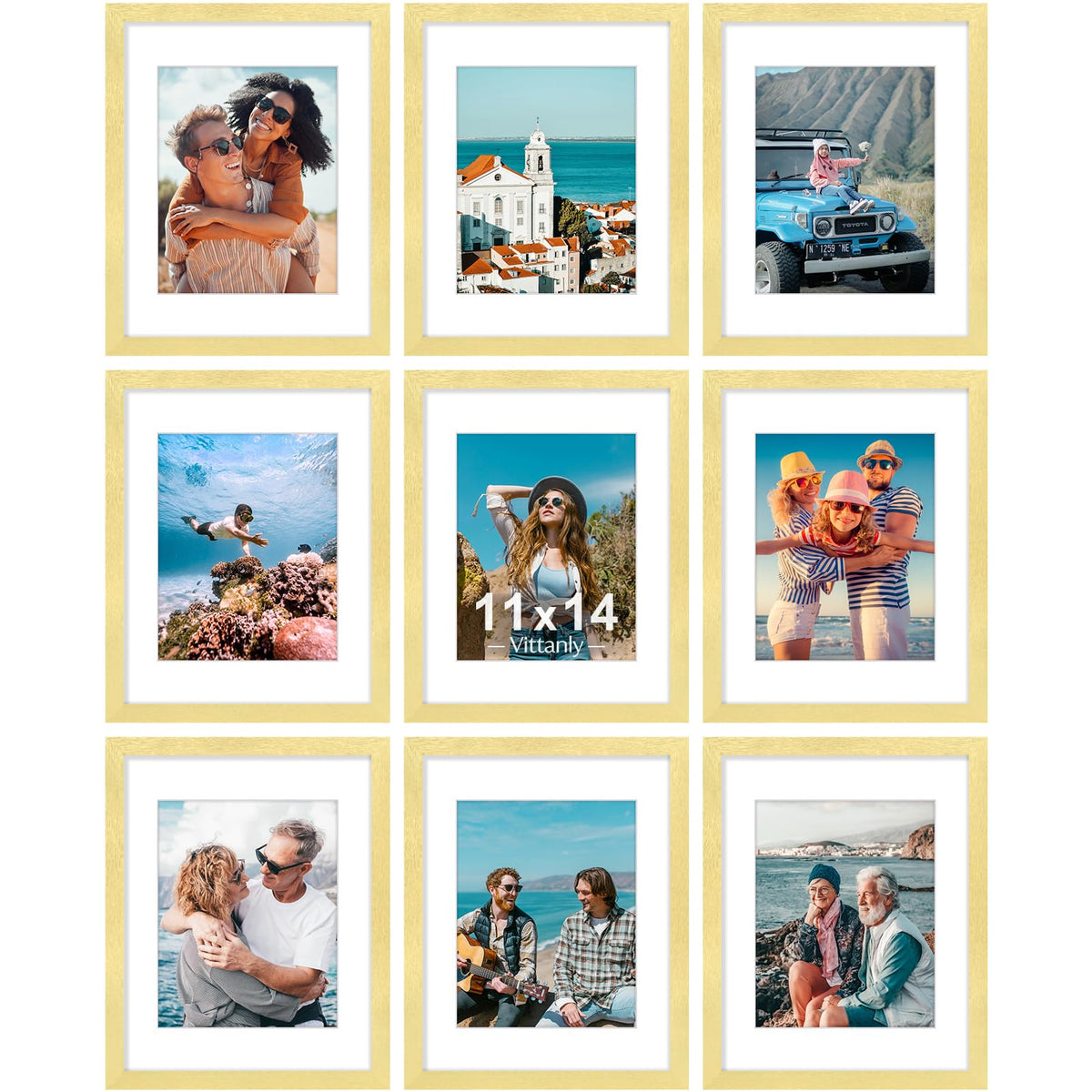 Vittanly 8x10 Picture Frames Set of 9 for Wall or Tabletop Display, Gold