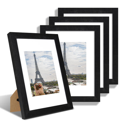 Hongkee 8x10 Picture Frame Set of 4, Real Glass and Wood Frame, 5x7 Mat