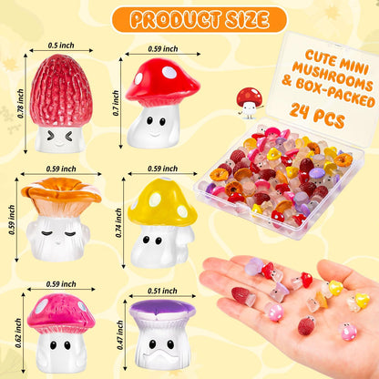 24pcs Mini Mushrooms Cute Resin Tiny Mushroom Figurines