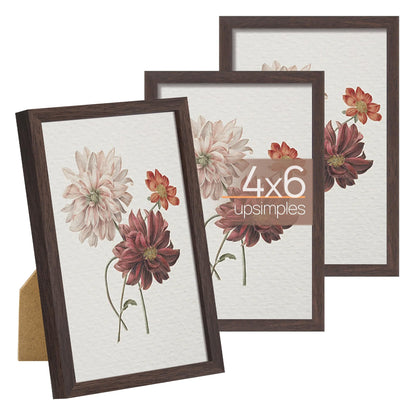 upsimples 4x6 Picture Frame Glass, Thin Border, Gold Photo Frames, 3 Pack