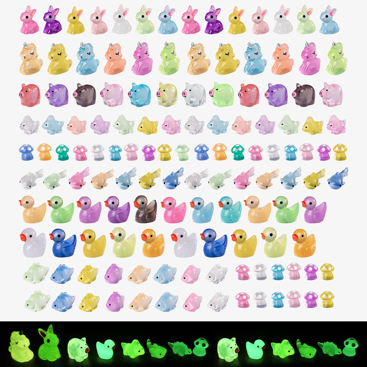 140 Pack Mini Animals Tiny Duck，Cow，Bee Figurines Bulk for Miniature Dollhouse Decor Accessories Garden Aquarium Potted Ornament Party DIY Charms Office Classroom Activity to Hide