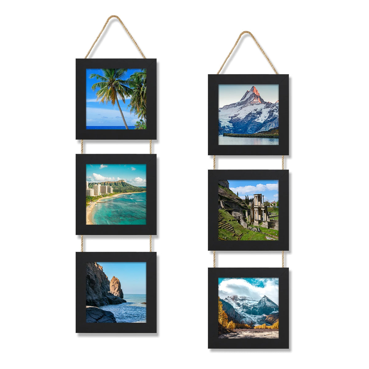 4x6 Collage Picture Frames Set of 2, Rustic Wooden Real Glass Vertical Hanging 3 Opening 4 by 6 Photo Frame, Rustic Brown