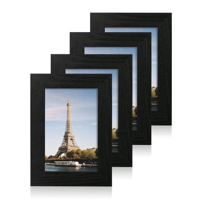 iRahmen 8x10 Picture Frame Set of 4, High Definition Real Glass Rustic Brown Frame, 8 x 10 Wood Photo Frames for Desktop Display and Wall Mounting